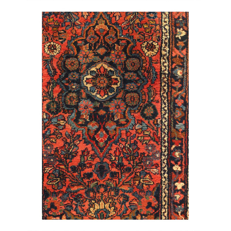 Tapis de couloir bleu / ivoire / rouille en coton noué à la main 2 pi 7 po x 19 pi 6 po Oriental