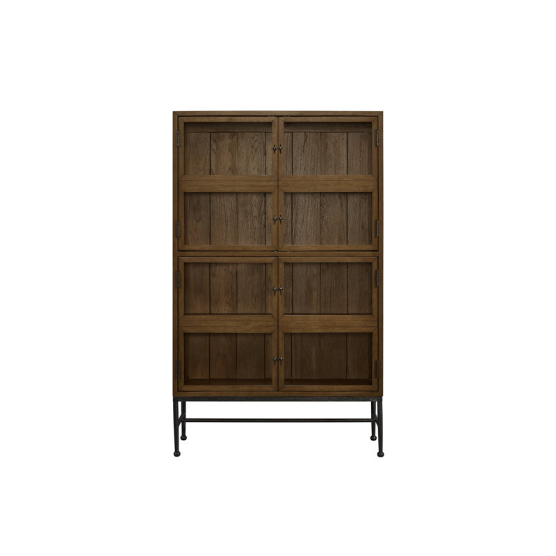 Almond - Bibliothèque finie avec placages, portes vitrées pour la visibilité, tablettes intérieures spacieuses, base en métal, poids de 151 lb