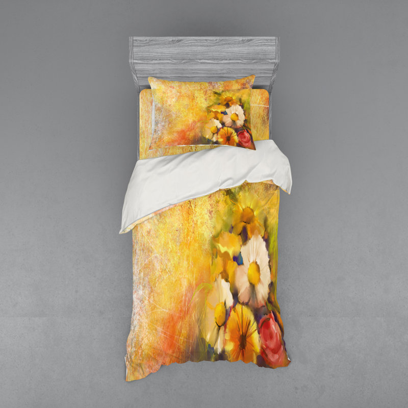 Ensemble de housse de couette orange en microfibre campagnard, Housse de couette simple + 6 pièces supplémentai