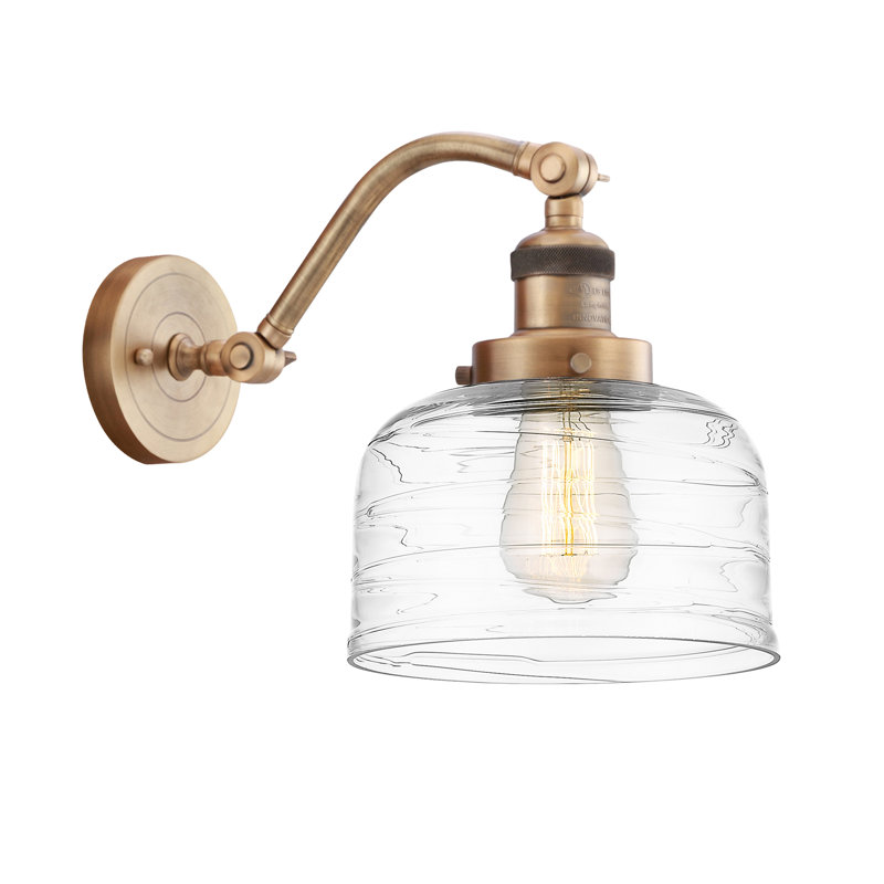 Applique murale 1 lumière 8 po Bell, Ampoule à DEL rétro de 6 watts, Laiton brossé, Tourbillon déco transparent