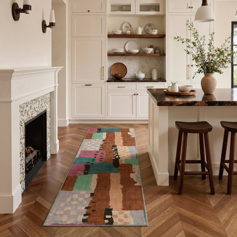 Tapis d'intérieur moderne à rayures / moka lavable à la machine avec envers antidérapant, Tapis de couloir 2 pi 3 po x 6 pi