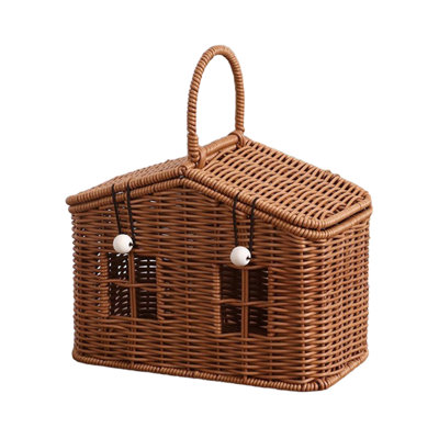 House Shaped Handwoven Storage Basket Handle Portable Organizer Fall Thanksgiving Tabletop Decor Gift Basket