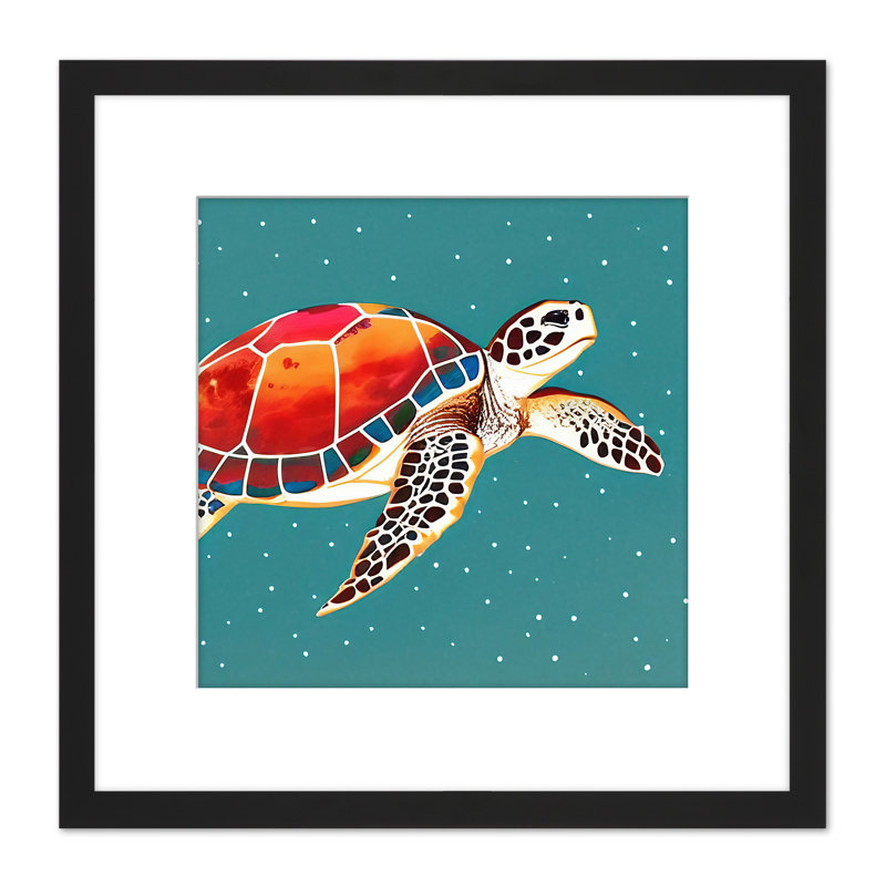 Loggerhead Turtle Red Blue Shell Watercolour - Single Picture Frame Print