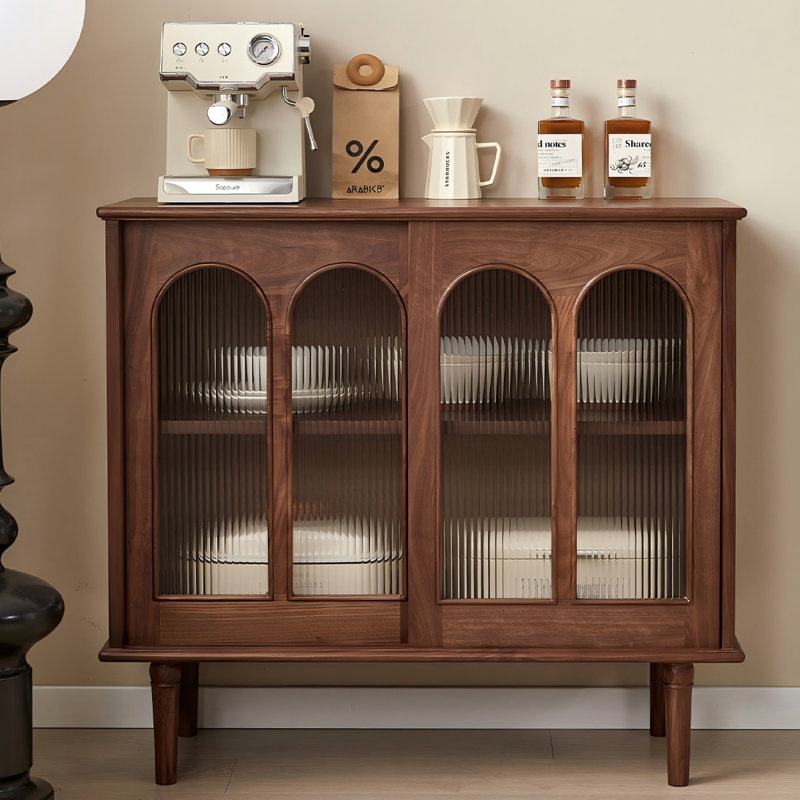 Armoire d'appoint 39,37 po en bois de ton noyer brun avec plateau en pierre, H 35,43 po x l 39,37 po x P 15,75 po