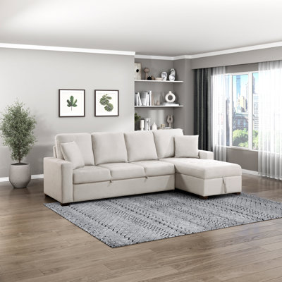 Canapé modulaire en microfibre texturé 2 pièces avec lit escamotable et rangement caché 112 po Kauche