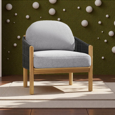 Outdoor Wood Club Chair, Rope With Cushion