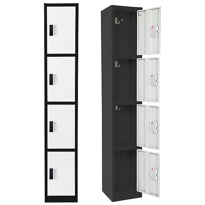 72" Black and White Steel 4-Tier Storage Locker with Digital Lock