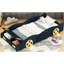 Lit plateforme simple bleu foncé et jaune avec thème de voiture de course et option de rangement, construction robuste pour un sommeil paisible dans la chambre à coucher