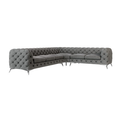 Chesterfield Corner Sofa L-Shape Bixby with Silver Metal Legs
