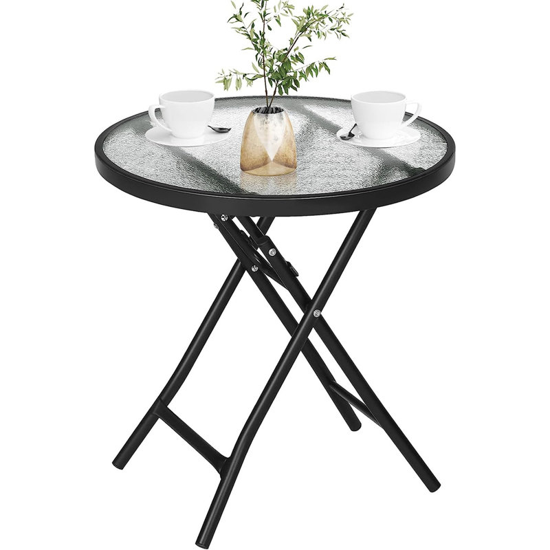 Htoo Round Glass Outdoor Side Table - 46 cm W 46 cm D, Black/Transparent
