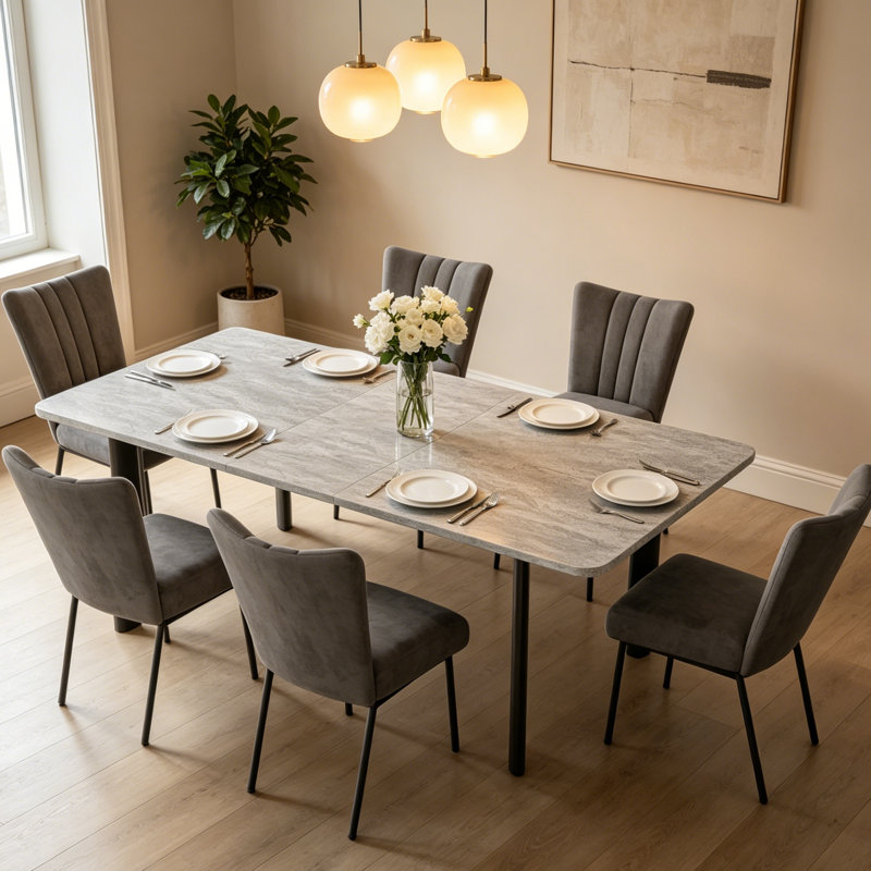 78.7''rectangular Dining Table Set, Modern Kitchen Table Set With Upholstered Dining Chair For Home, Kitchen Dining Room