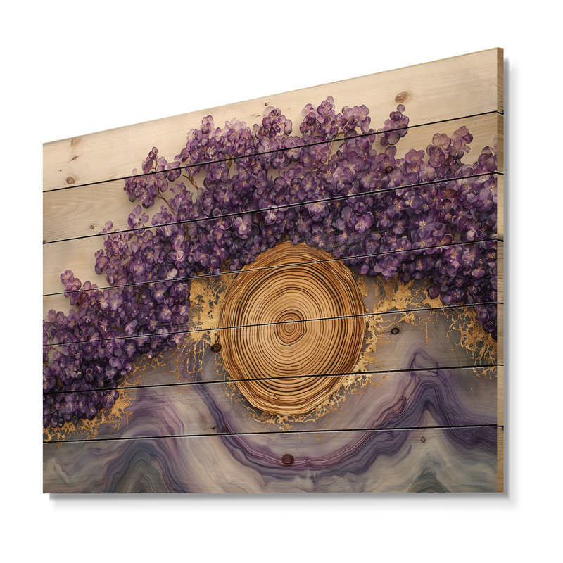 Fleurs de cerisier et paysage de cristal I - impression sur bois de cerisier en fleurs - sur bois de pin naturel