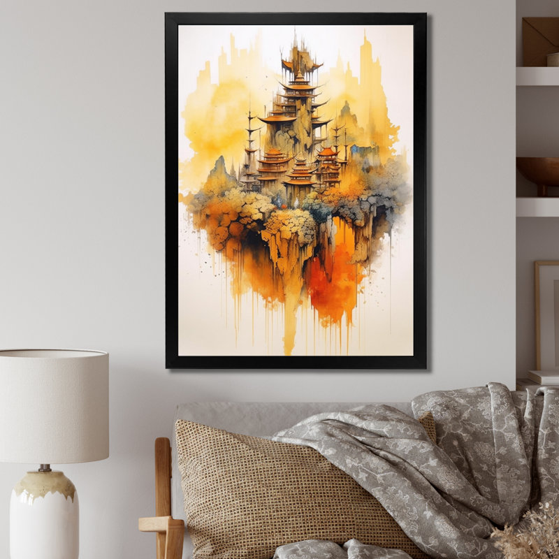 Impression sur toile majestueuse, paysages chinois I, H 20 po x l 12 po x P 1 po, Cadre simple noir