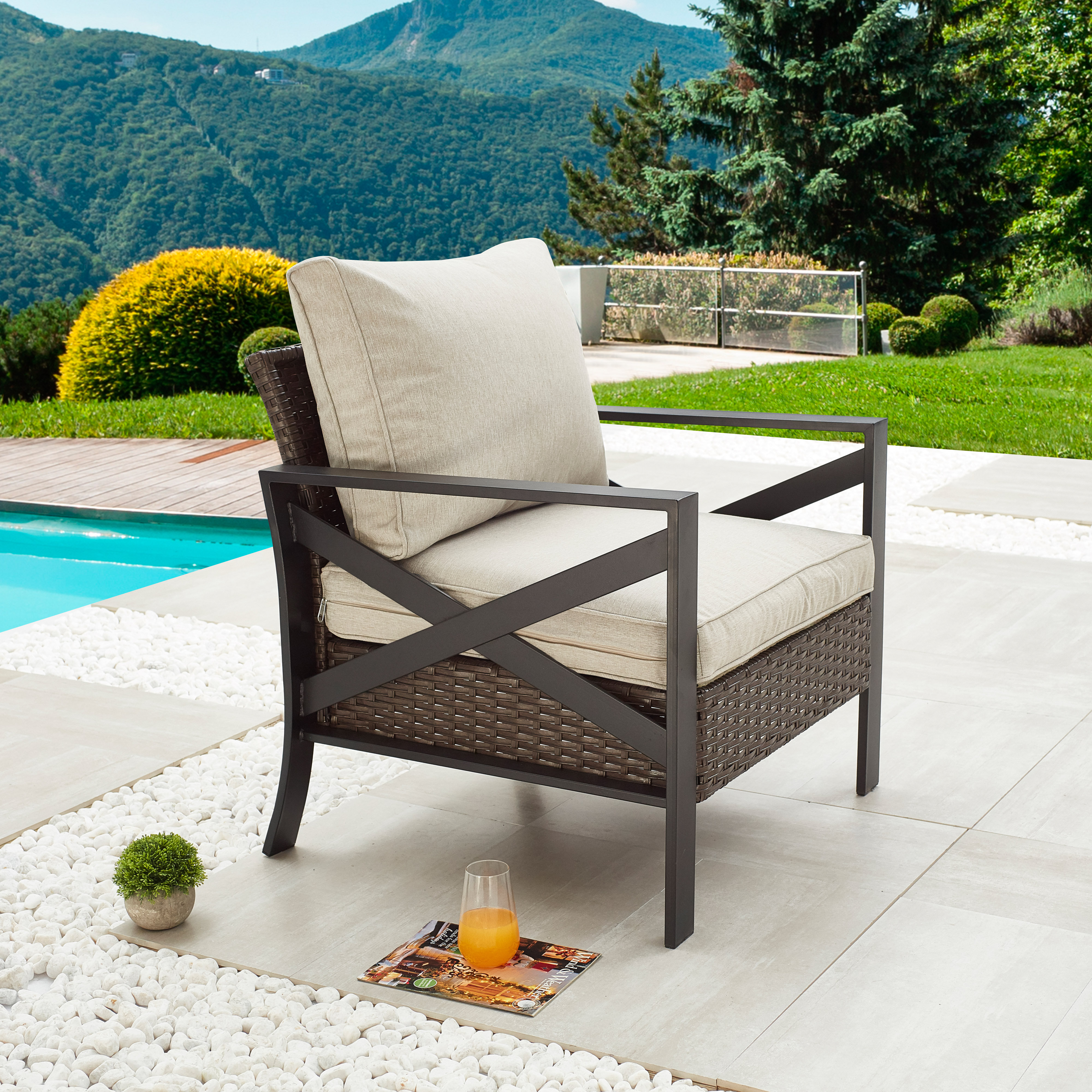 Patio chairs with online hideaway ottoman