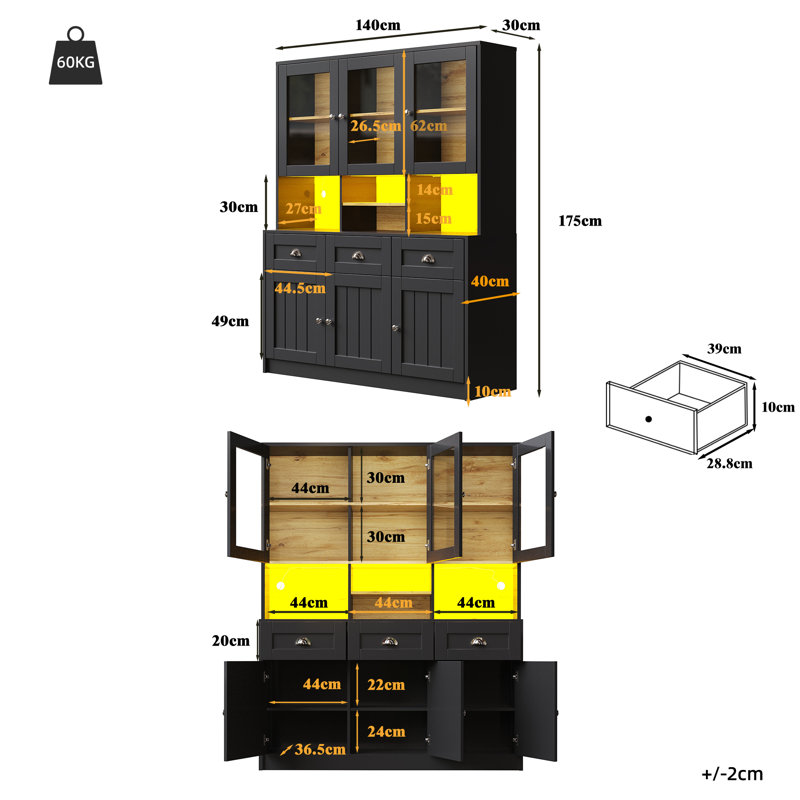 175cm Kitchen Pantry, Black