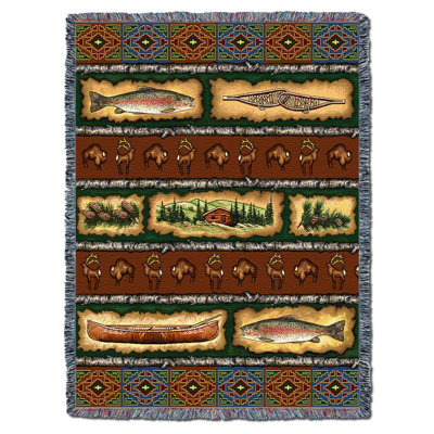 Pure Country Weavers Stripe Lodge Blanket - Wildlife Cabin Gift Tapestry Throw Woven from Cotton - Made in The USA (72x54)