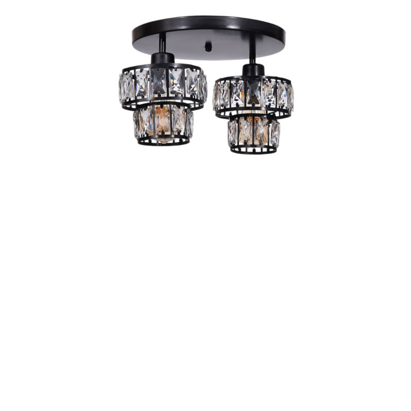 Élégant lustre en métal noir, 23,0 po de hauteur x 6,0 po de diamètre | 2 x douilles E27, 40 W maximum | Élégant couvercle en verre et plaque de base (¨9,8 po) | pour salle à manger, salon et vestibule | Luminaire moderne, ampoule non incluse