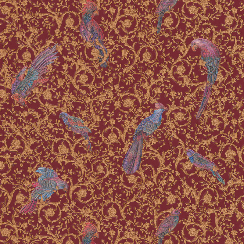 Guillemette 10.05m x 70cm Matte Wallpaper Roll, Brown/Red/Silver