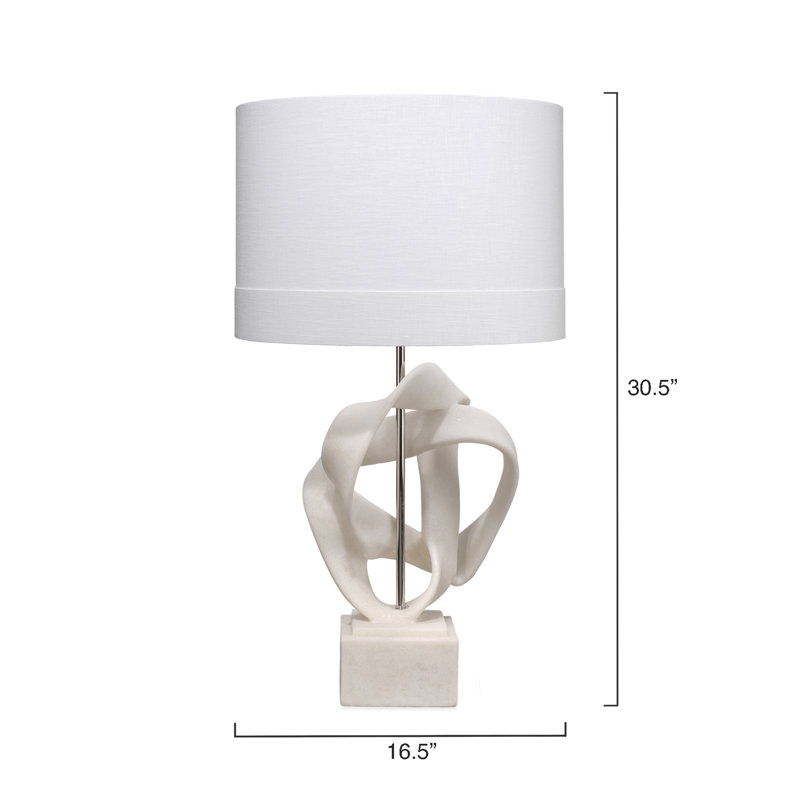 White Polyresin Table Lamp with Linen Shade