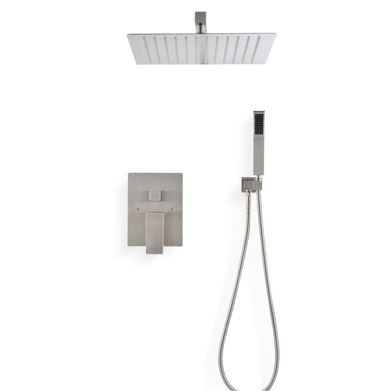 Ceiling Mounted Shower, Brushed Nickel Finish. 10" Shower Head & Handheld . Simulates Natural Rainfall. Self-cleaning Nozzle. Bathroom. Brass Made Kit . Handheld. Rainfall Experience. Bathroom Wall