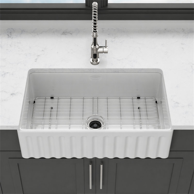 Évier de cuisine de ferme blanc 33 po - 33 po x 18 po x 10 po évier de cuisine en céramique blanche réversible