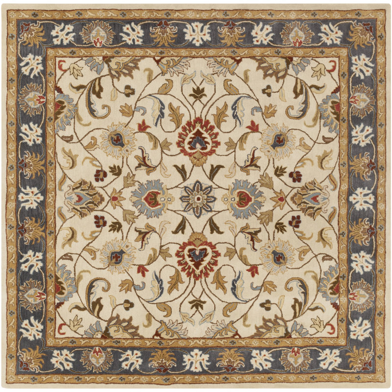 Tapis oriental en laine brun clair touffeté à la main BuckHill, Carré 9 pi 9 po