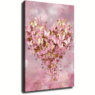 Butterfly Heart Collage Canvas Wall Art Framed Ready to Hang Living Room Bedroom Home Decor
