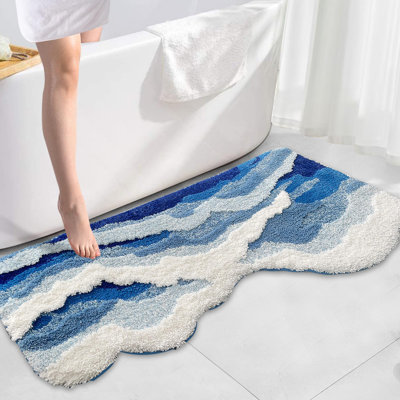 Big Blue Ocean Wave Tufted Bath Mat, Bathroom Rugs,20" x 47.2"