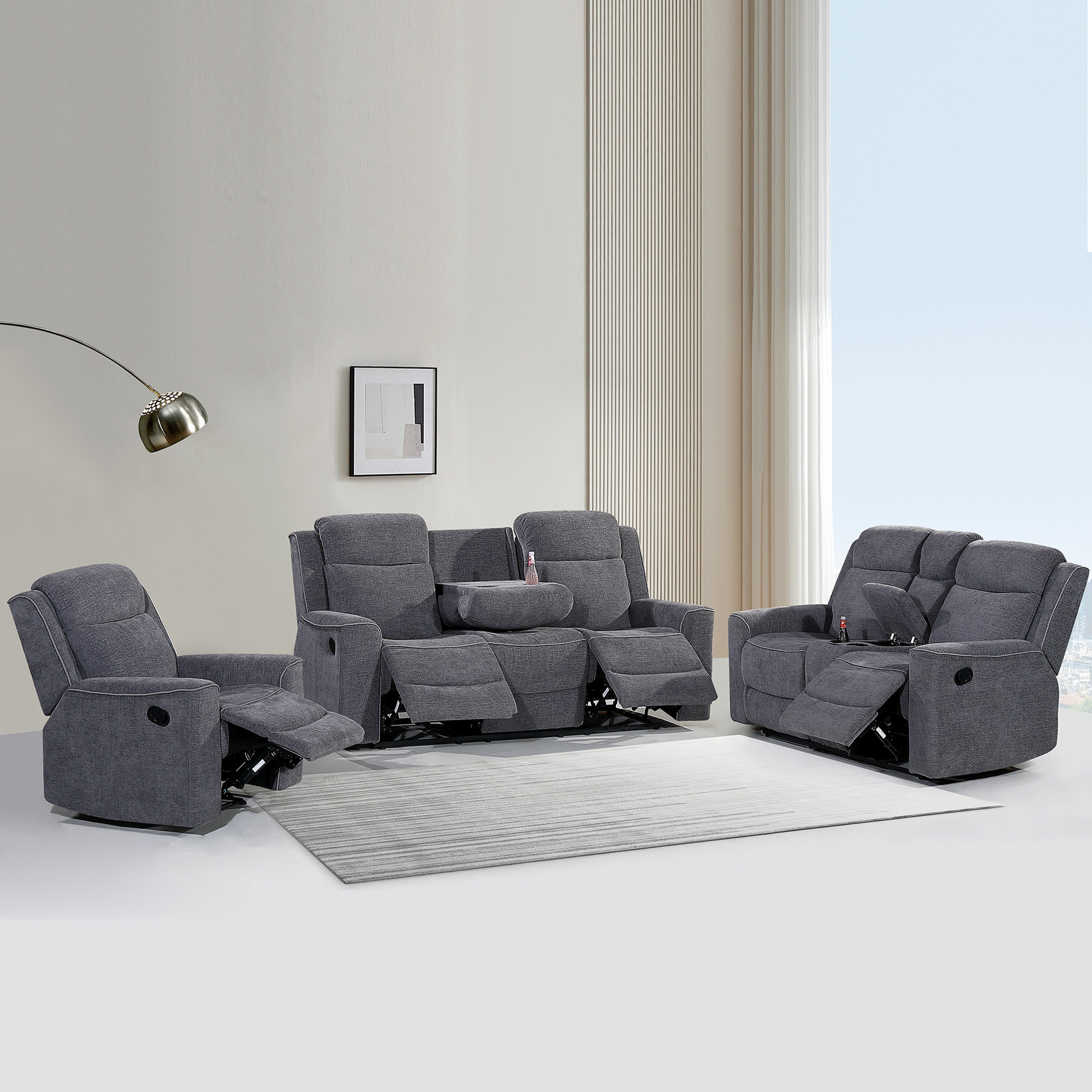 Red Barrel Studio® 3 Piece Soft Microfiber Manual Reclining Sofa Set ...