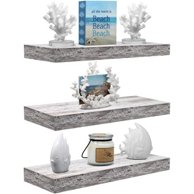 Ensemble de 3 tablettes flottantes longues avec fixation invisible Sorbus - blanc, 16 po