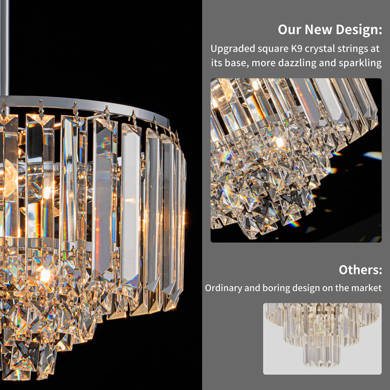 Lustre moderne en cristal à 4 niveaux, Deux lumières, Chrome chrome