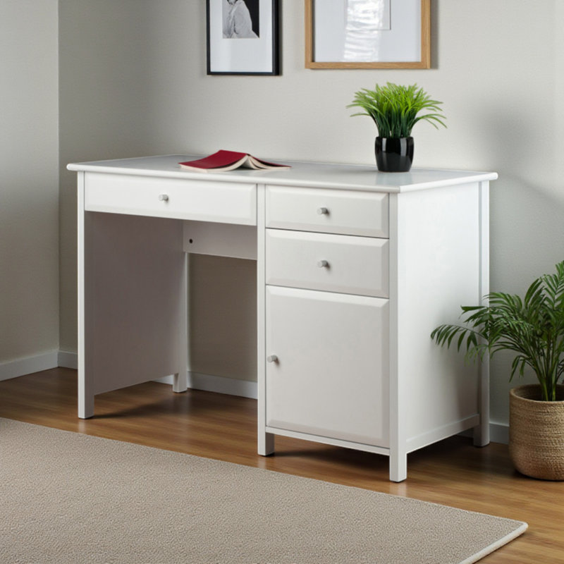 Roscoe White Finished 3 Soft Close Drawers & 1-Cabinet Writing Desk, 30.64" H X 47.21" W X 19.85" D, White