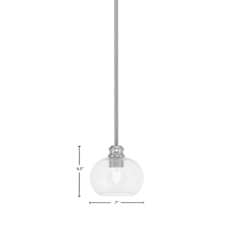 Mini-luminaire suspendu à tige avec verre à bulles transparent 7 po Edge, Nickel brossé