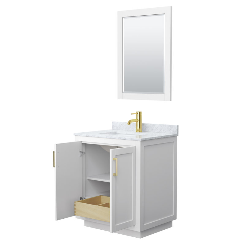 Ensemble de meuble-lavabo simple autoportant 30 po avec plateau en marbre Miranda 24 po Miranda, Blanc, Or