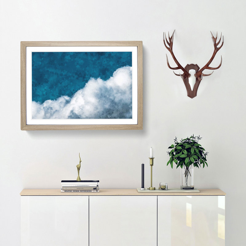 Crisp Clouds - Picture Frame Painting Print, Oak Framed, 33cm H x 45cm W x 2cm D