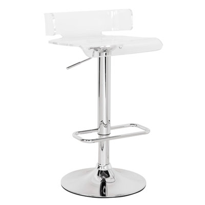 Contemporary Adjustable Stool With Plating And Acrylic Top 16.21 Inches Deep Swivel Seat Feature