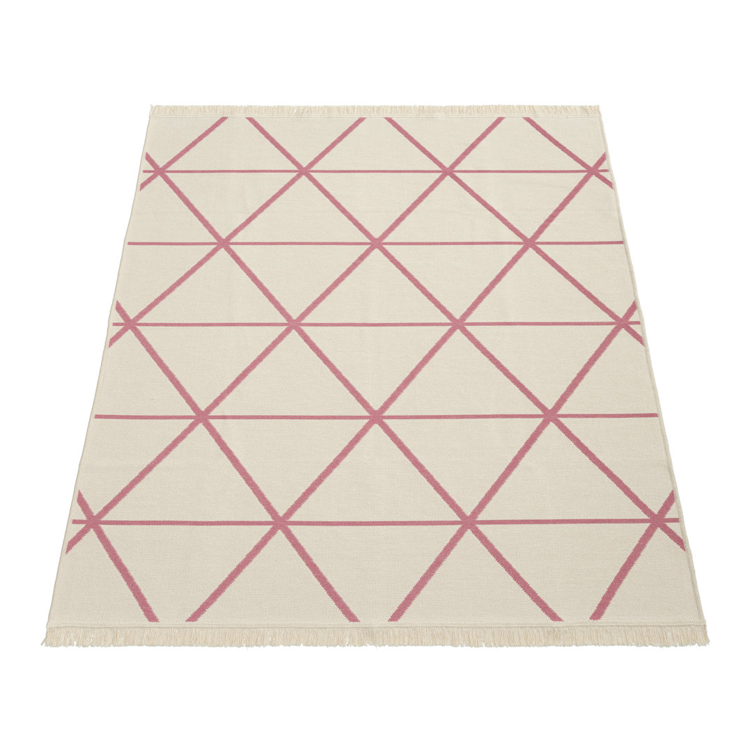 Teppich Wohnzimmer Waschbar Geometrisches Skandi Muster Fransen Pink Creme