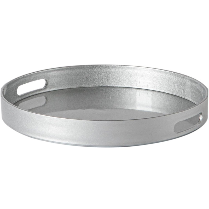 Tableware 33cm Round Melamine Serving Tray with Handles, Decorative Breakfast Tray for Snacks & Drinks, Silver
