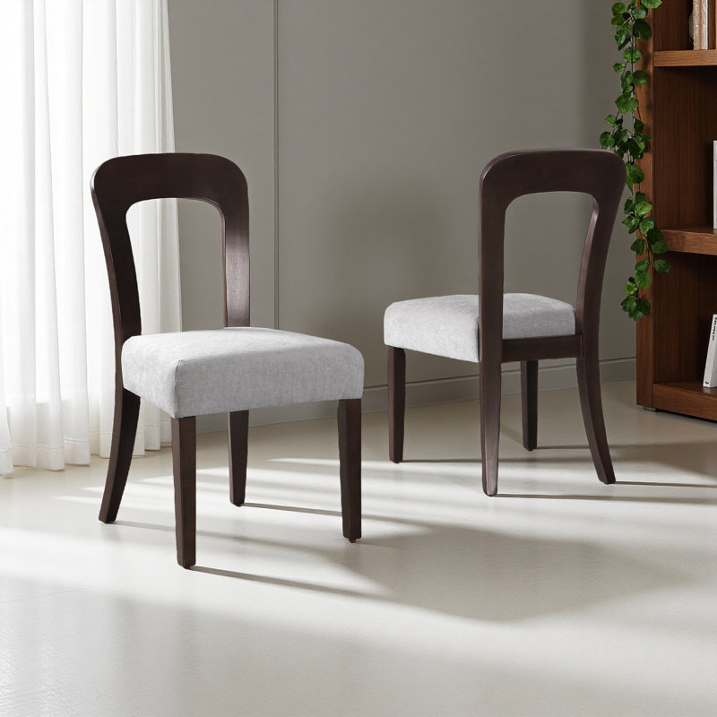 Ensemble de 2 chaises de salle à manger rembourrées avec pieds en bois d'hévéa massif, capacité de poids de 330 lb, Gris