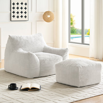 Oversized Bean Bag Chair With Ottoman, Adult Bean Bag Chair With Filler, Lazy Sofa Comfy Bean Bag Couch With Armrests For Apartment, Living Room by Latitude Run