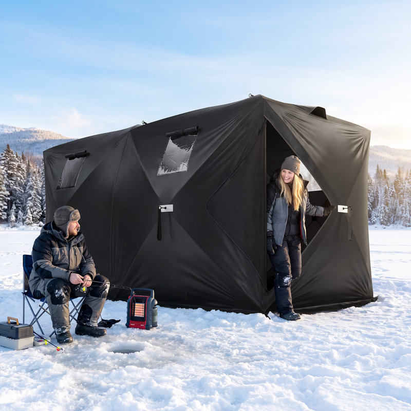 Abri de pêche sur glace pliable pour 4 personnes, noir