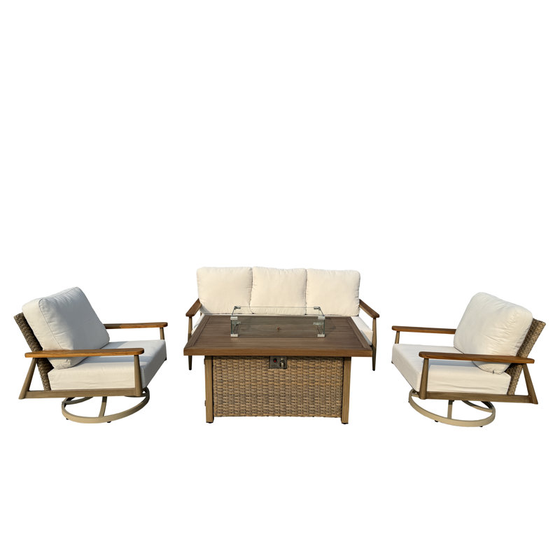 Quaniqua 5 - Person Patio Conversation Set, Cast Natural, Brown