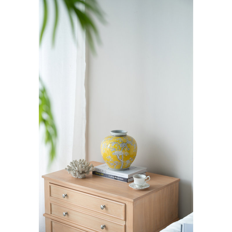 Grand vase incurvé jaune et blanc