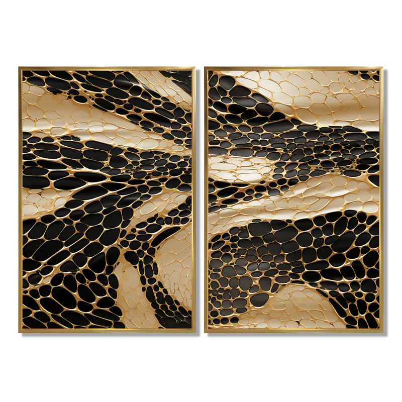 Lizabeth - Glam, Modern Canvas Wall Art, 36" H x 48" W, Impression encadrée flottante, Gold