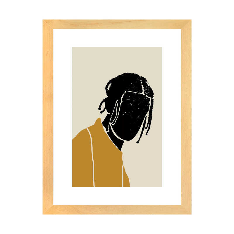 Black Hair I - impression d'art graphique, H 24 po x l 32 po x P 1 po, Toile avec cadre en bois beige, Blanc