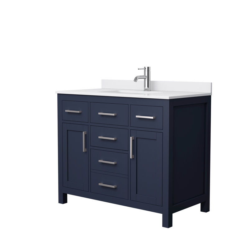 Beckett 42" Freestanding Single Bathroom Vanity with Cultured Marble Top, Brushed Nickel, White Cultured Marble, Dark Blue