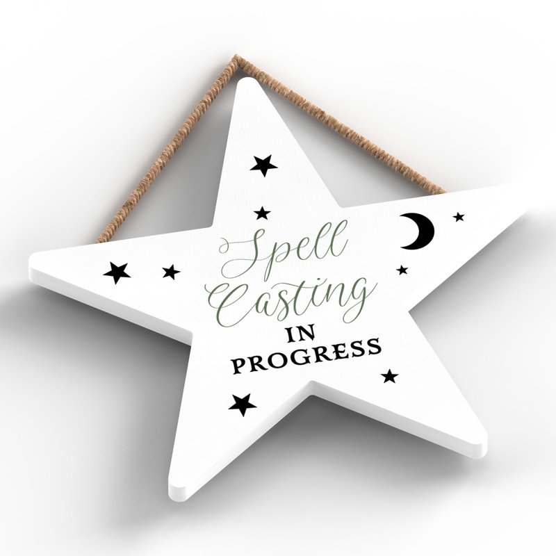 Spell Casting In Progress Wooden Star Plaque, White