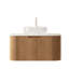 Meuble-lavabo moderne avec rangement en bois, armoire flottante incurvée et lavabo en verre