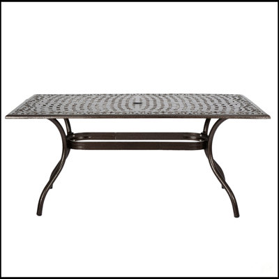Table rectangulaire Phoenix avec fonte d'aluminium durable et motif floral complexe en treillis pour les repas en plein air