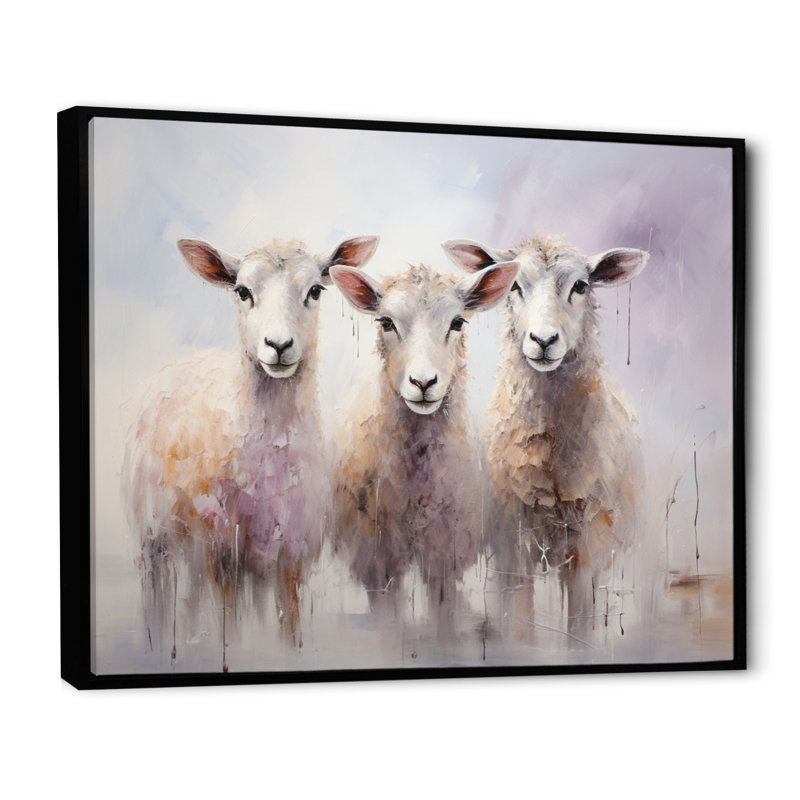 «White Pink White White Sheep Ethereal Ewes II», reproduction sur toile, Cadre flottant noir, 12" H x 20" W